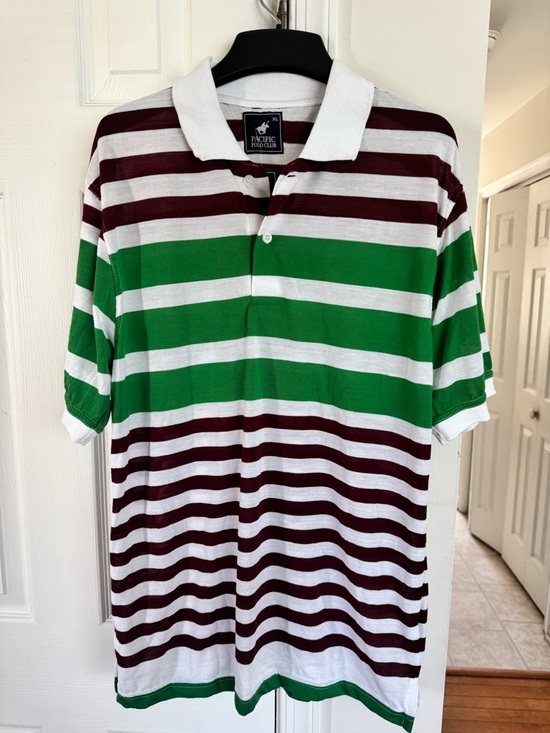 Pacific Polo club Other - Pacific Polo Club Men’s XL Polo Shirt Striped Green Maroon White Cotton Blend